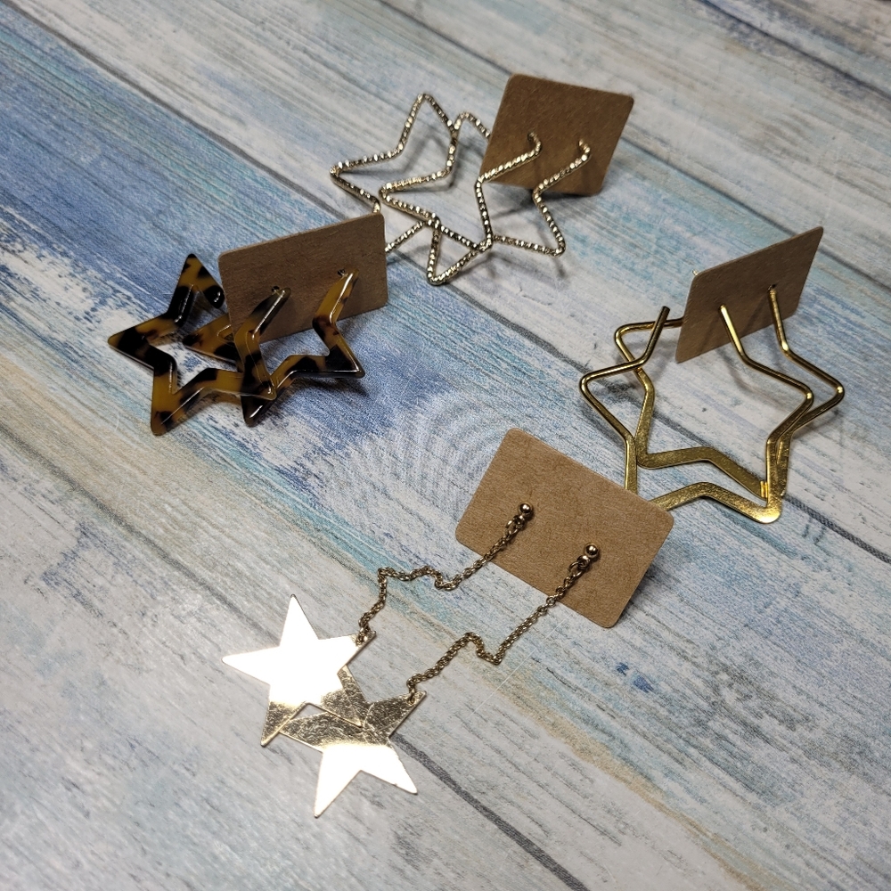 Star Shaped Earrings Set in Gold and Brown